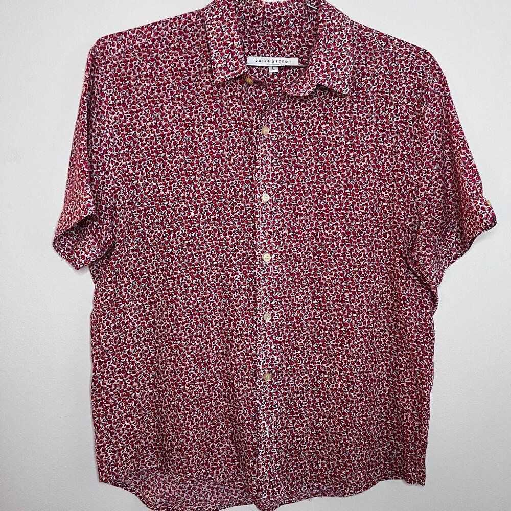 Parke & Ronen Red Apples S/S Buttoned Down Shirt - Sz. L